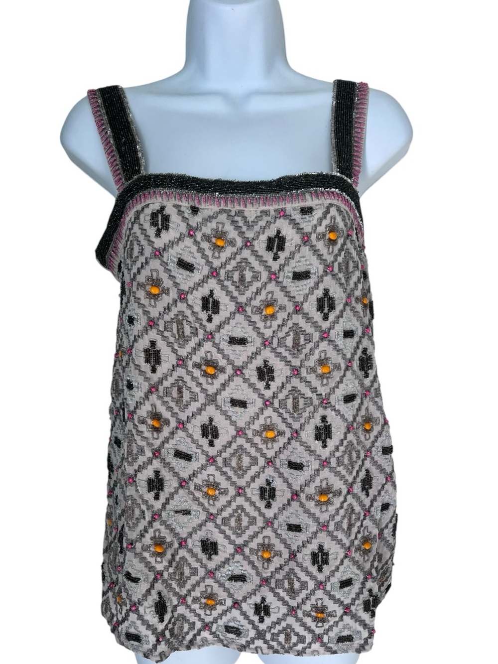 NWT AKEMI + KIN Anthropologie Beaded Embellish Tank Top Boho Festival Y2K Top S